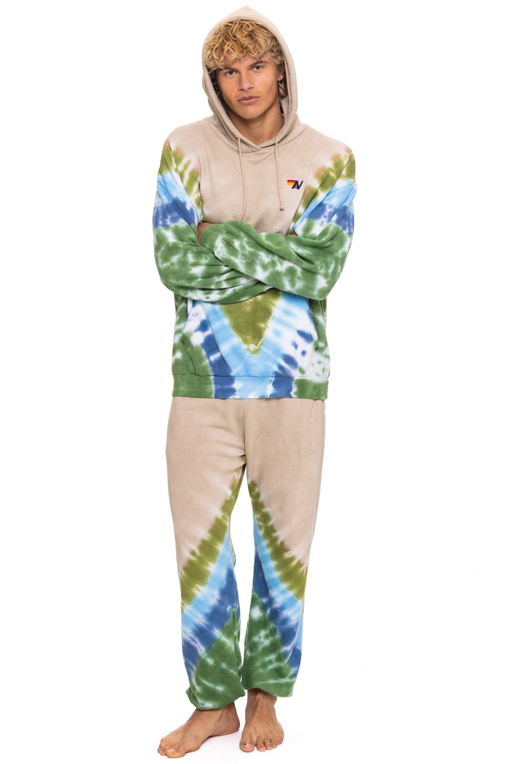 HAND DYED V SWEATPANTS - TIE DYE SAND // BLUE GREEN