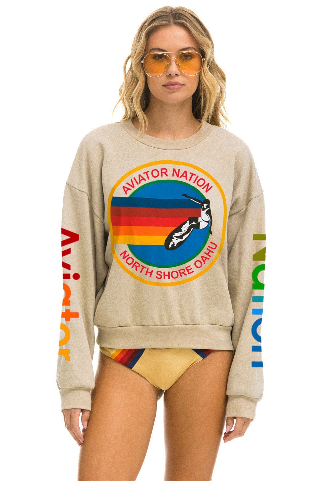 AVIATOR NATION NORTH SHORE RELAXED CREW SWEATSHIRT - SAND