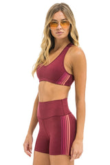5 STRIPE 4 INCH HI-RISE BIKER SHORT - BERRY