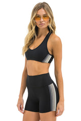 5 STRIPE 4 INCH HI-RISE BIKER SHORT - BLACK // SMOKE