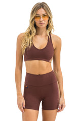 5 STRIPE 4 INCH HI-RISE BIKER SHORT - MOCHA