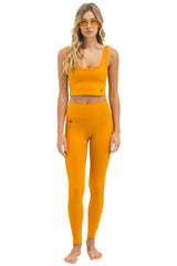 WIDE RIB FULL LENGTH HI-RISE LEGGINGS - GOLD