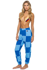 CHECK QUILTED SWEATPANTS - SKY // ADVENTURE BLUE