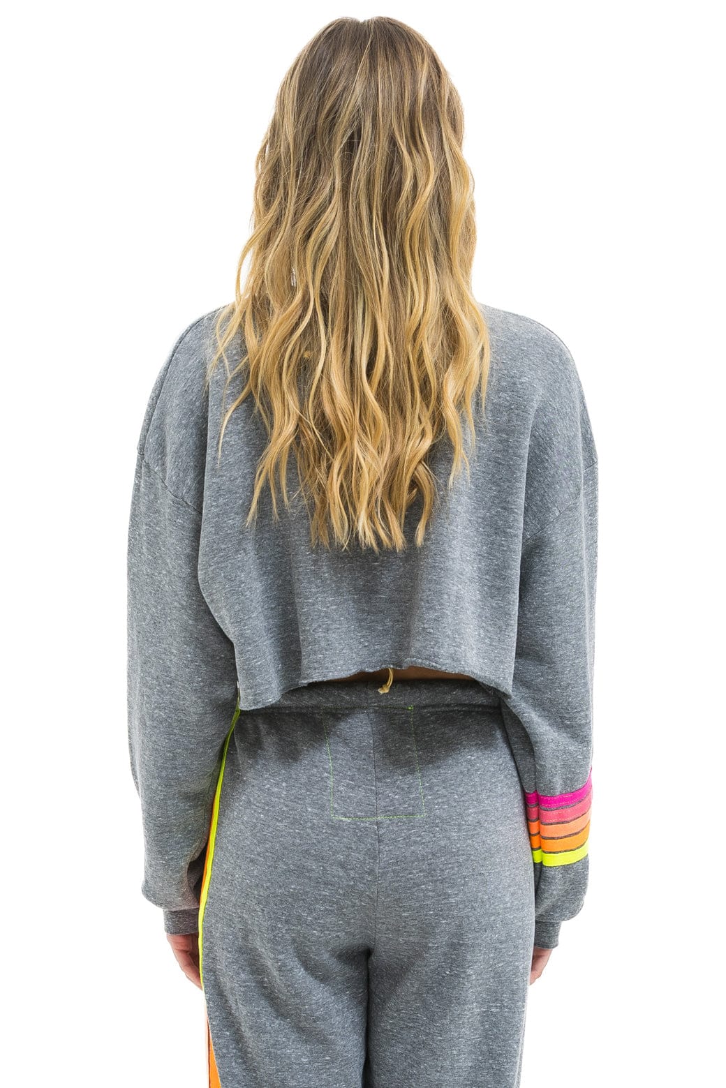 RUGBY STITCH CROPPED CREW SWEATSHIRT RELAXED - HEATHER // NEON