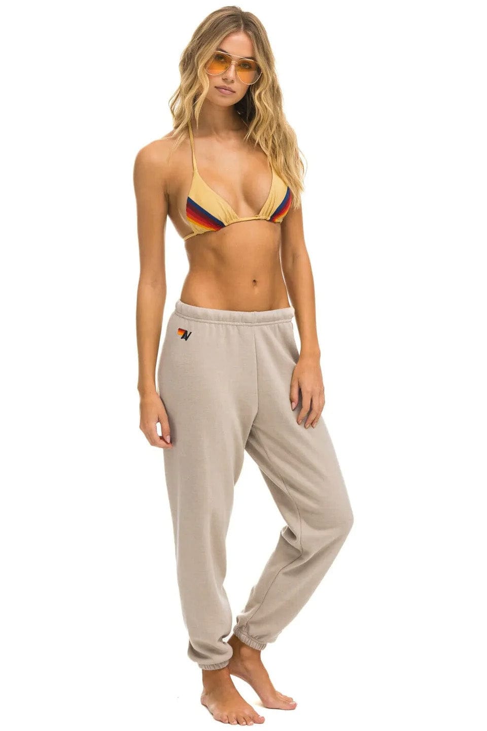 5 STRIPE SWEATPANTS - SAND // RAINBOW WHITE