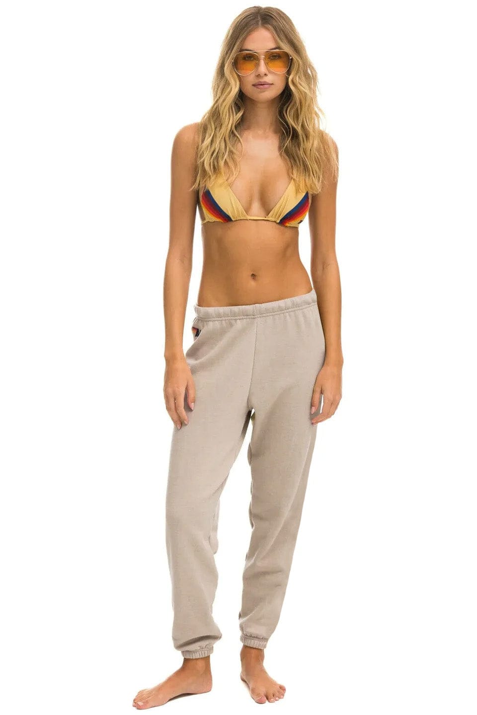 5 STRIPE SWEATPANTS - SAND // RAINBOW WHITE