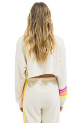 RUGBY STITCH CROPPED CREW SWEATSHIRT RELAXED - VINTAGE WHITE // NEON