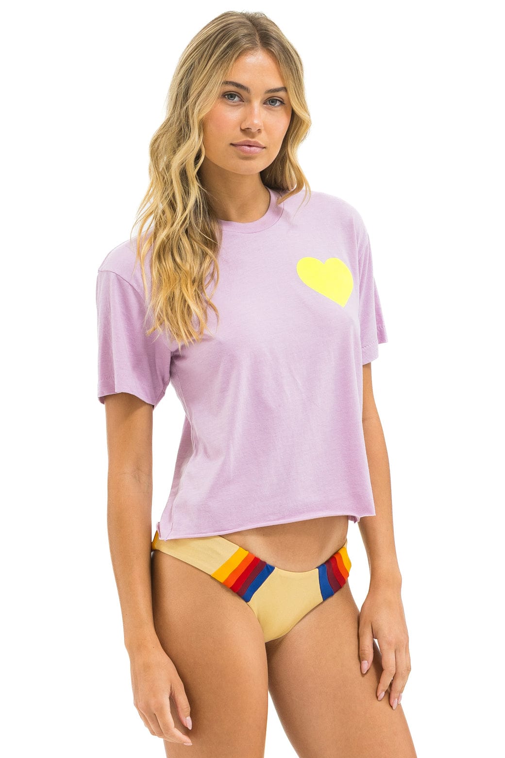 HEART PRINT BOYFRIEND TEE - MAUVE // NEON YELLOW