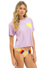 HEART PRINT BOYFRIEND TEE - MAUVE // NEON YELLOW