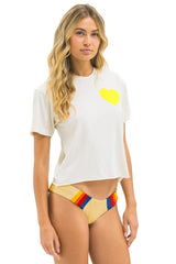 HEART PRINT BOYFRIEND TEE - VINTAGE WHITE // NEON YELLOW