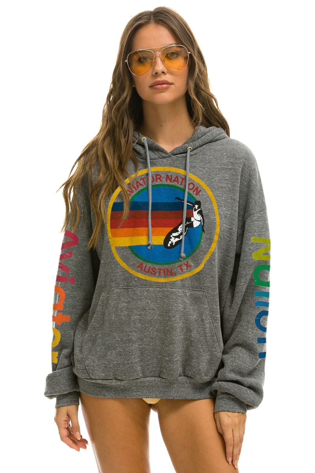 AVIATOR NATION AUSTIN RELAXED PULLOVER HOODIE - HEATHER GREY