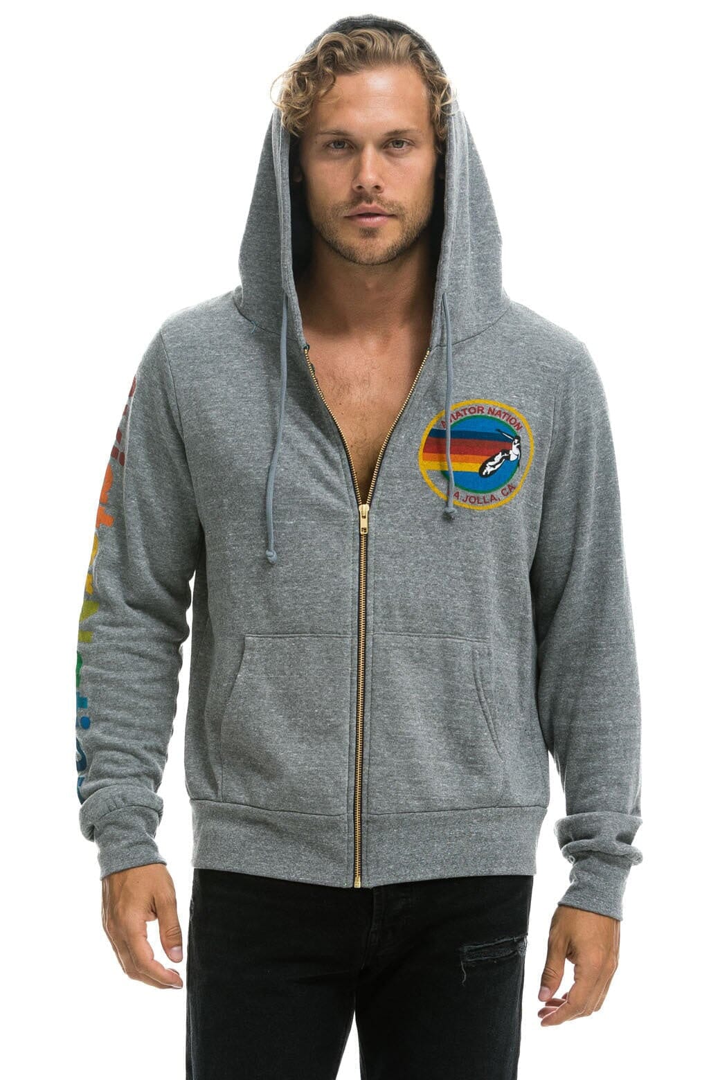 AVIATOR NATION LA JOLLA ZIP HOODIE - HEATHER GREY