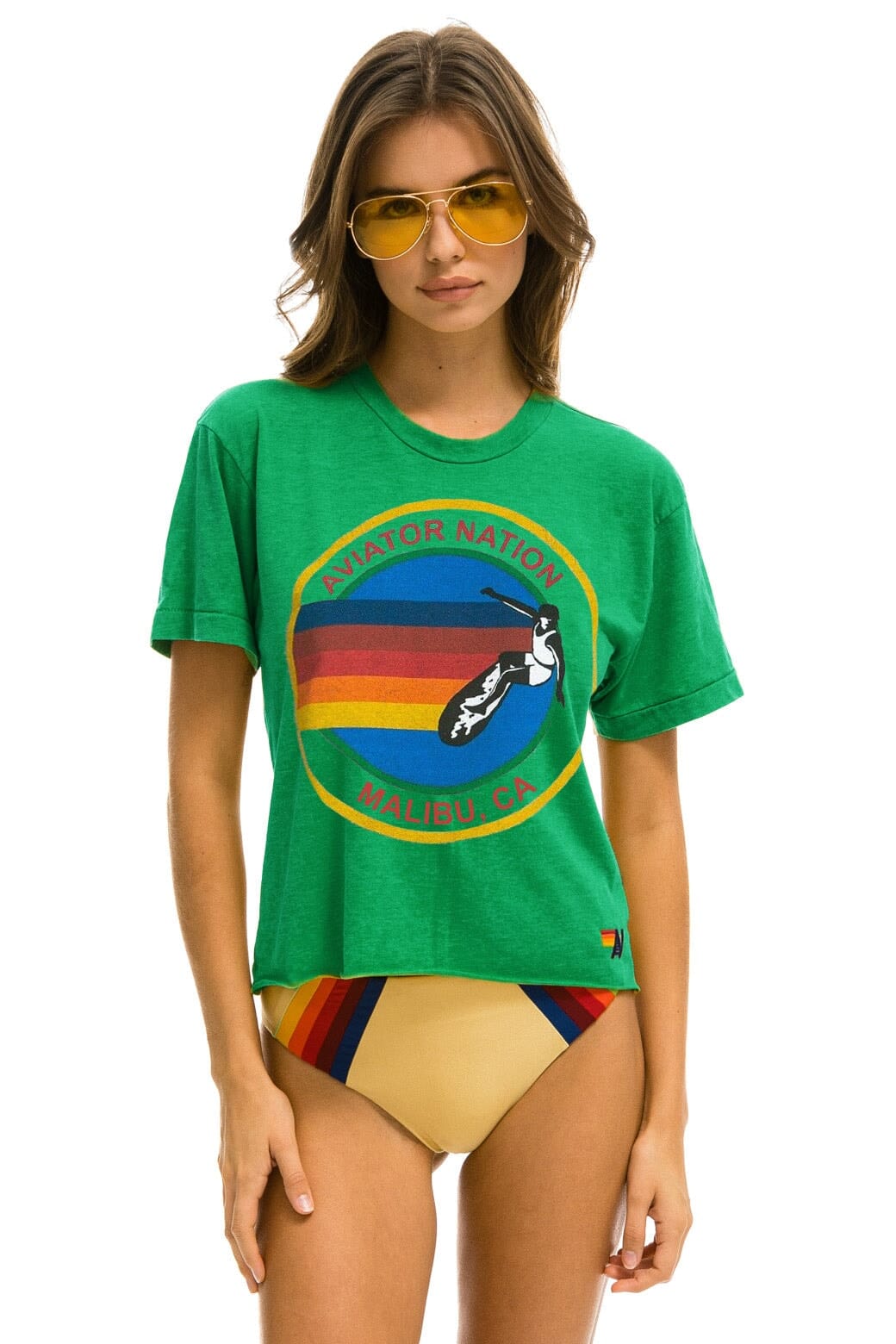 AVIATOR NATION MALIBU BOYFRIEND TEE - KELLY GREEN