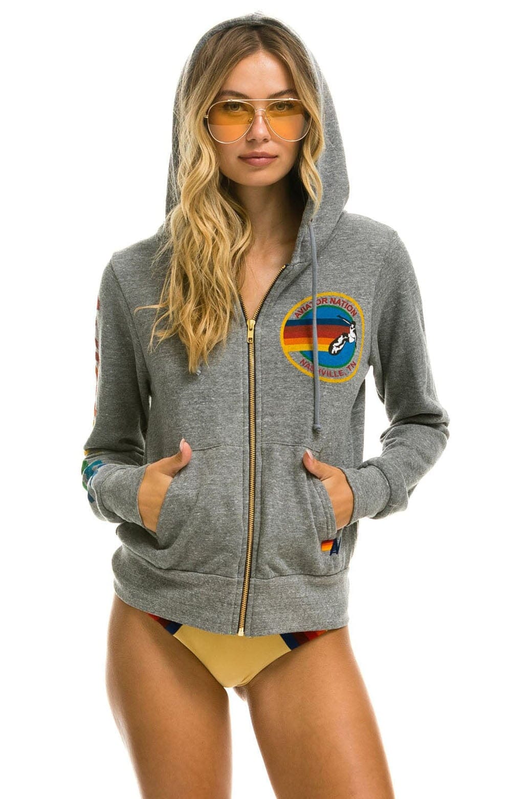 AVIATOR NATION NASHVILLE ZIP HOODIE - HEATHER GREY