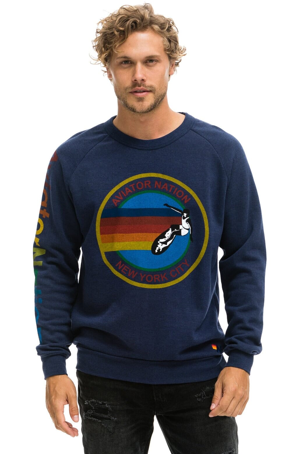 AVIATOR NATION NEW YORK CITY CREW SWEATSHIRT - NAVY