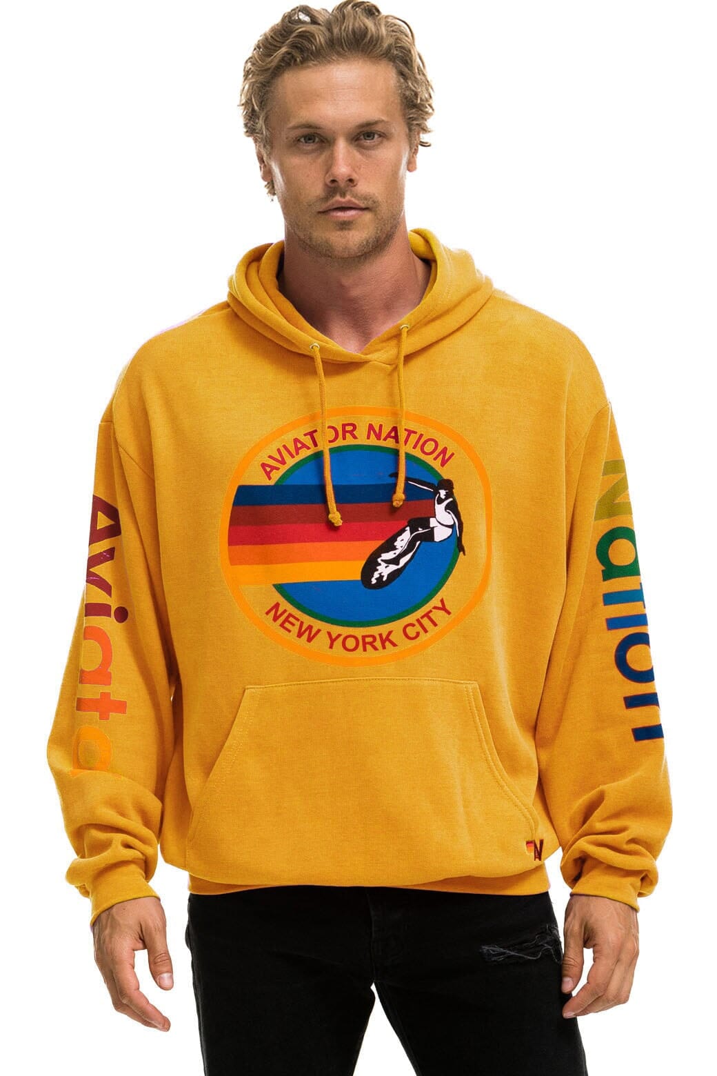 AVIATOR NATION NEW YORK CITY RELAXED PULLOVER HOODIE - GOLD