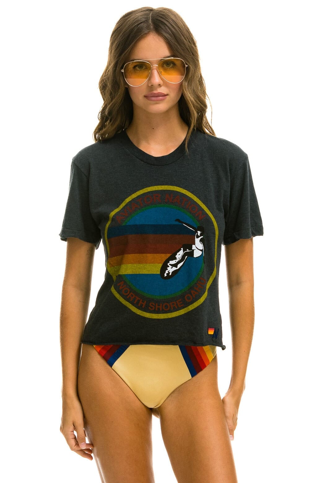 AVIATOR NATION NORTH SHORE BOYFRIEND TEE - CHARCOAL