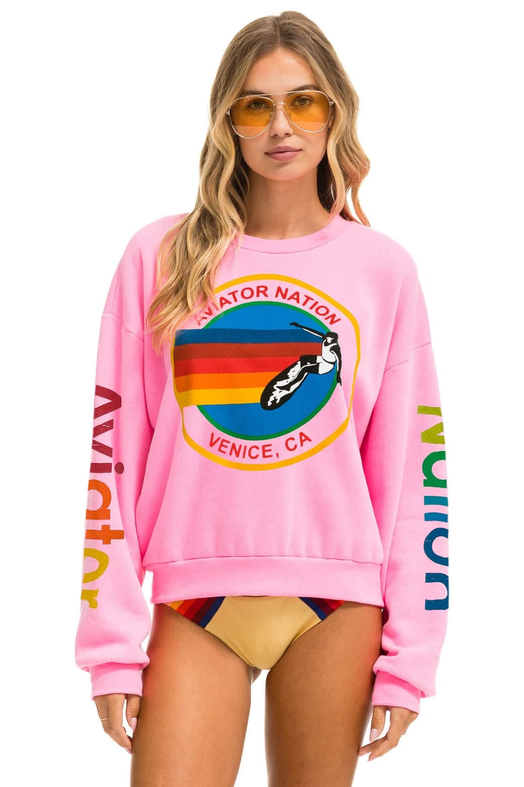 AVIATOR NATION RELAXED CREW SWEATSHIRT - NEON PINK