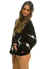 BOLT STITCH REPEAT RELAXED PULLOVER HOODIE WITH POCKET ZIPPERS - BLACK // WHITE