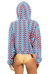 GEO ZIG BOLT EMBRIODERY RELAXED CROPPED PULLOVER HOODIE - RED // BLUE