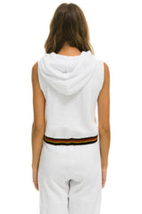 LOGO STRIPE SLEEVELESS CROP PULLOVER HOODIE - WHITE