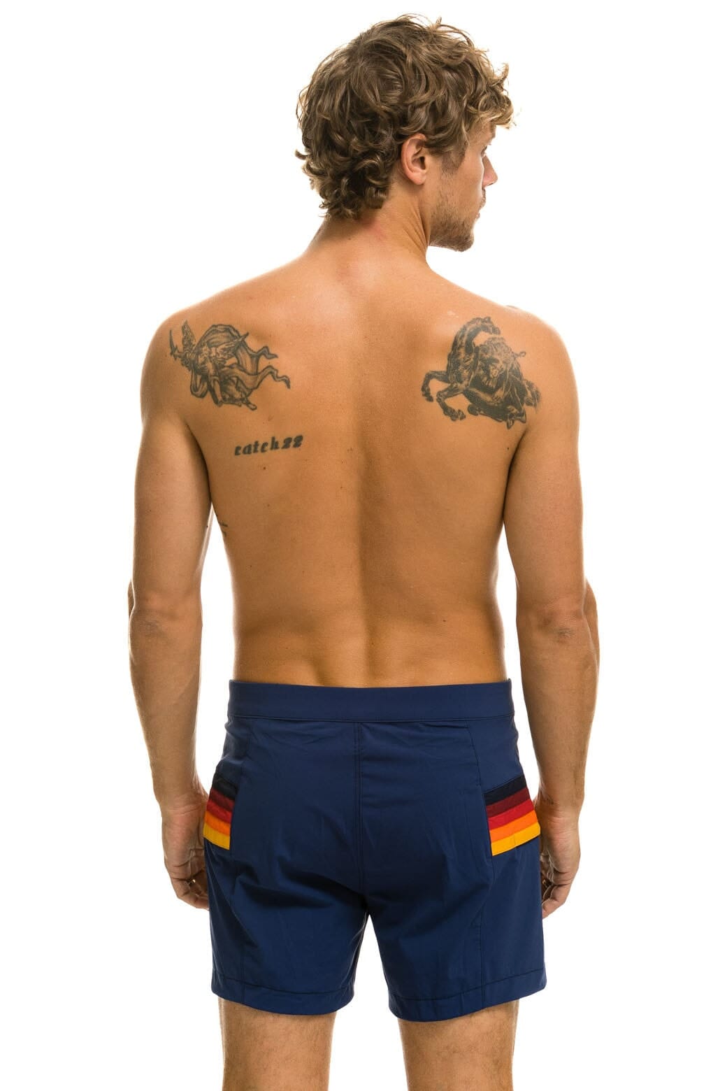 MEN'S HORIZONTAL 5 STRIPE FLEX SHORTS - NAVY