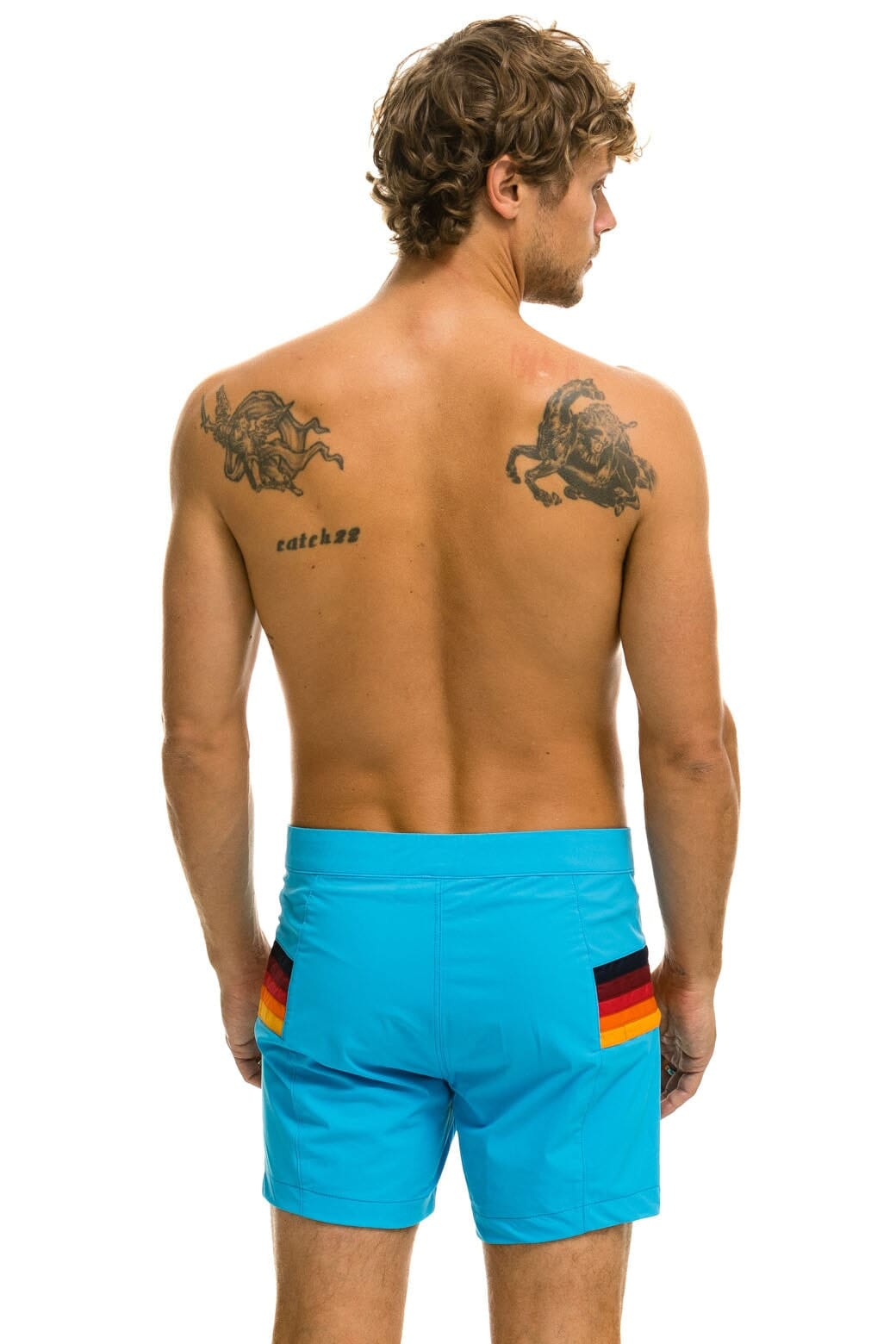 MEN'S HORIZONTAL 5 STRIPE FLEX SHORTS - NEON BLUE