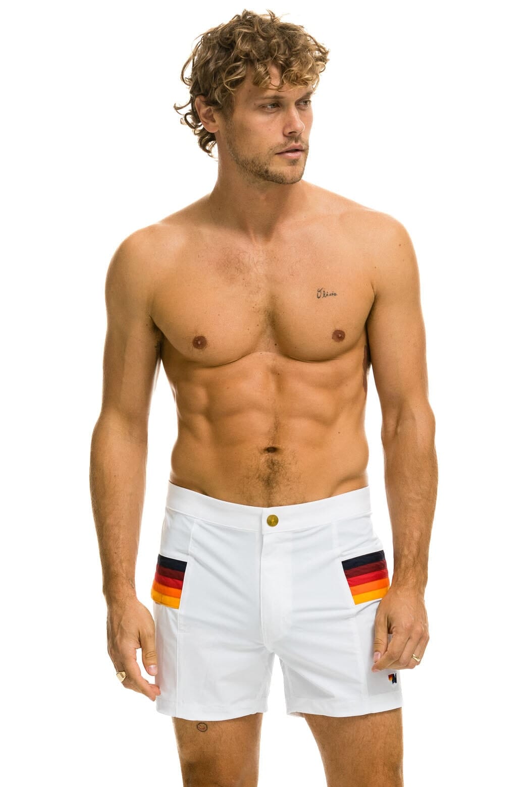 MEN'S HORIZONTAL 5 STRIPE FLEX SHORTS - WHITE