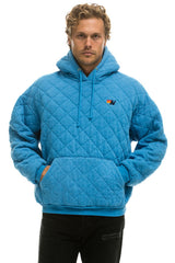 QUILTED RELAXED PULLOVER HOODIE - OCEAN