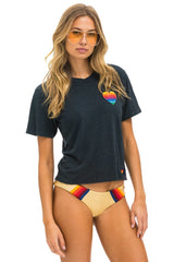 RAINBOW HEART STITCH BOYFRIEND TEE - CHARCOAL