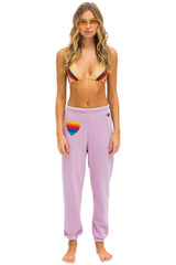 RAINBOW HEART STITCH SWEATPANTS - MAUVE