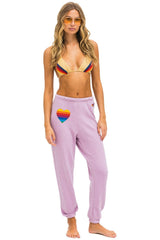 RAINBOW HEART STITCH SWEATPANTS - MAUVE
