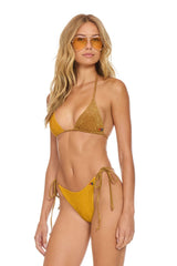 SPARKLE 2 TONE TURKS SIDE TIE CHEEKY BIKINI BOTTOMS - GOLD // MOCHA