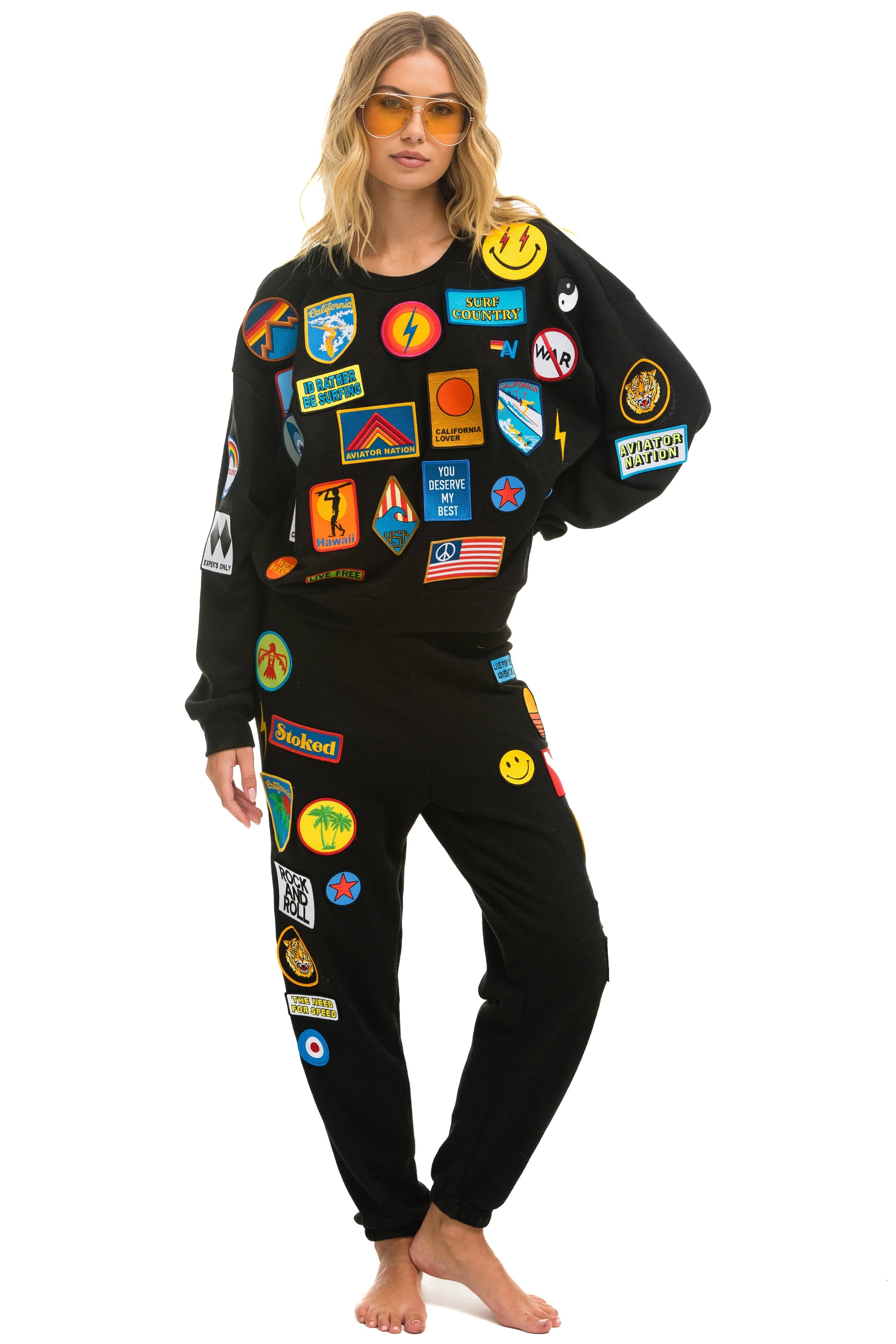 VINTAGE PATCH RELAXED CREW SWEATSHIRT - BLACK