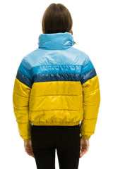 COLOR BLOCK LUXE APRES PUFFER JACKET - HONEY GLOSSY